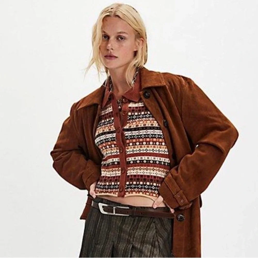 NWT FREE PEOPLE Oak and Pine Brown Black Women's Cardigan Sweater Size XL